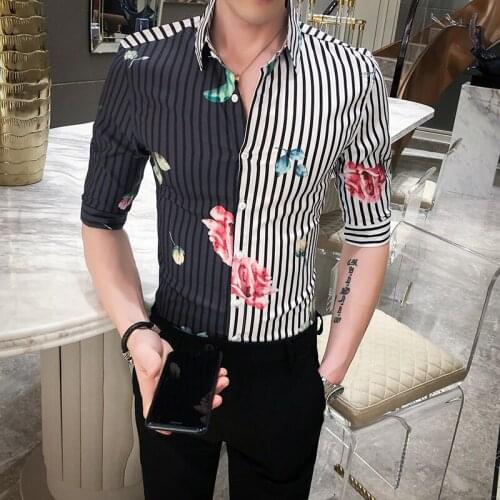 Luxury Social Shirt Men Casual Slim Fit Half Sleeve Printed Casual Brand Shirts Men Stripe Shirt Camisa Masculina Party Shirt