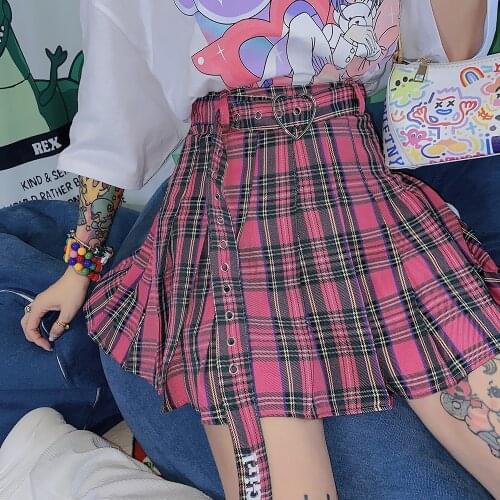 Ruibbit New Arrival Gothic Harajuku Hot Girl Pink Sweet Soft Girl Punk Japanese Plaid Pleated skirt Mini Short Skirts Y2K