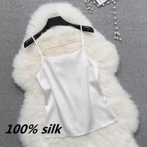 Spaghetti silk 100% white tank cami for womens black tube summer crop top tops women satin undershirt strappy girls cropped body
