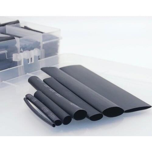 140pcs Heat Shrinkable Sleeving 2:1 Black Electronic Kit Insulated Polyolefin Sheathed Shrink Sleeve Cables Cable Terminal Line