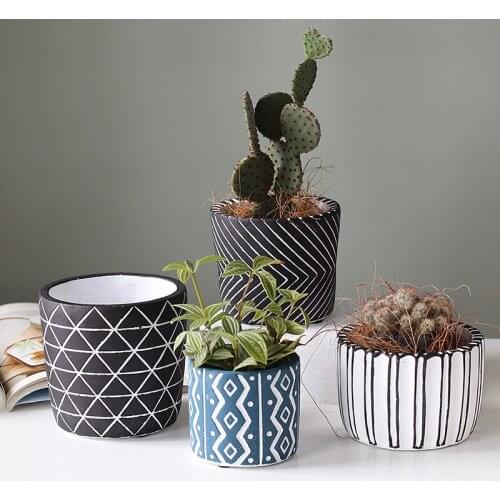 Creative cement flower pot line simple living room gardening desktop succulents round matte cactus plant bonsai home decoration