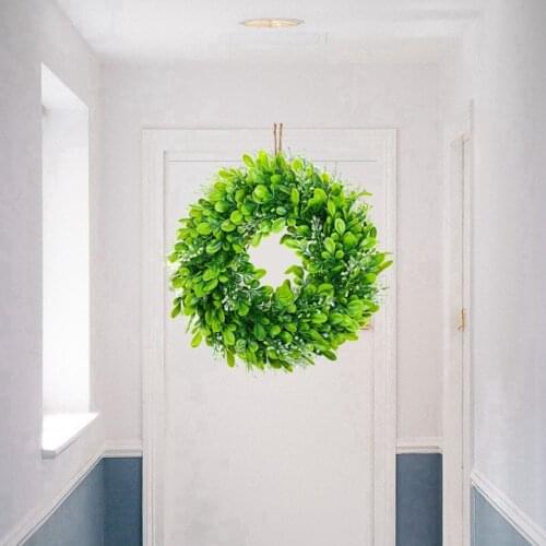 Fake Boxwood Wreath Front Door Green Leaves Garlands Window Party Home Decor