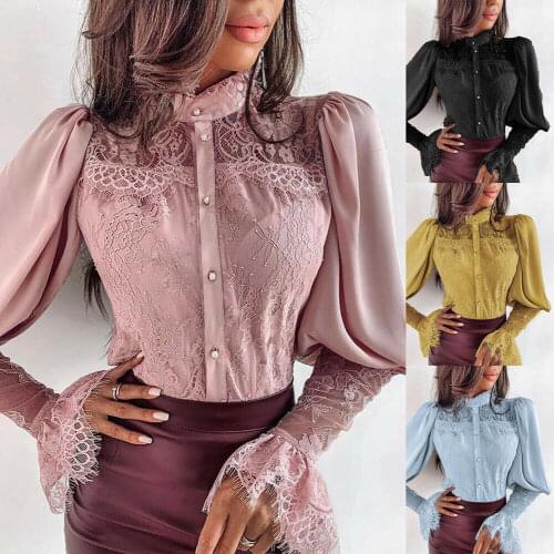 Office Ladies Lace Ruffle Work Unif OL Shirt Womens Long Sleeve Tops T-shirt 2020 Women Fashion Clothing