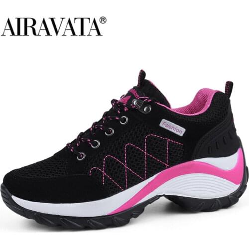 Women Hiking Shoes Breathable Height Increasing Lace-up Climbing Sneakers Outdoor Trekking Shoes