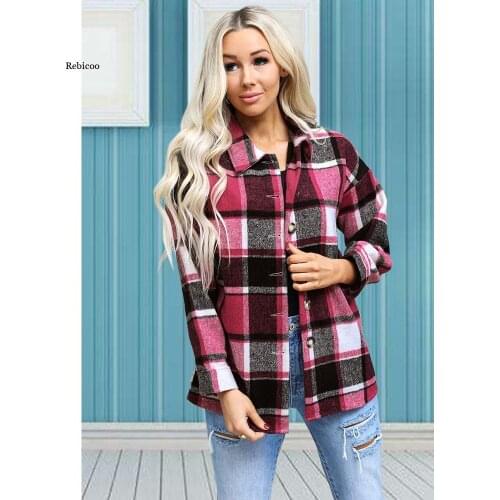 Women Polo Shirt Spring/autumn New Casual Fashion Thickened Plaid Long Sleeve Turn-Down Collar Button Shirt