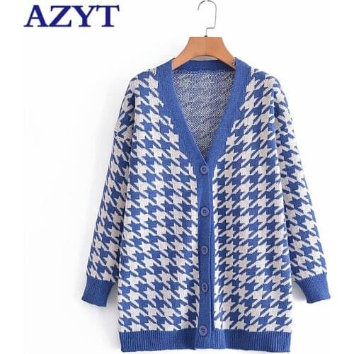 AZYT Fashion Bird Lattice Women Sweater Cardigan 2021 Autumn Loose V Neck Knitted Cardigan Jacket Female Casual Outwear Knitwear