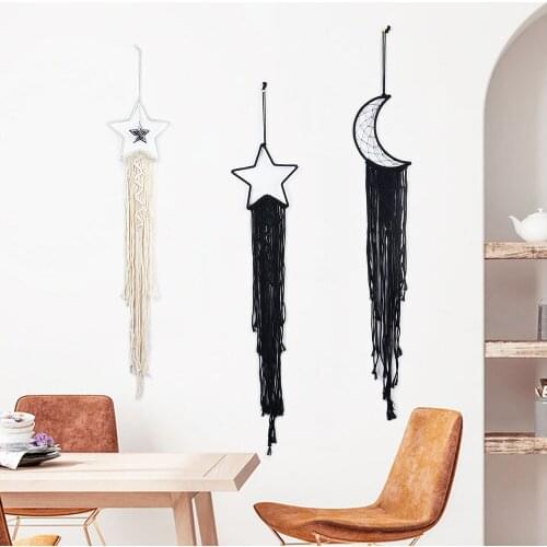 1/2/3 Pcs Star Moon Woven Pendant Tassels Macrame Chic Boho Beige Handmade Multipurpose Wall Hanging Cotton Decor for Bedroom