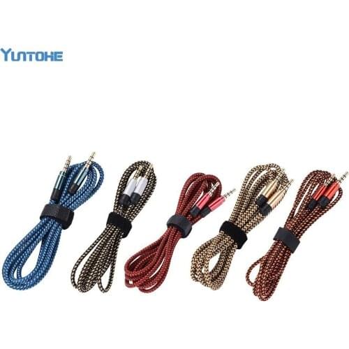 1.5m 3m Fabric Braided 3.5mm M/M Stereo Audio AUX Auxiliary Cable Adapter for PC IPod MP3 CAR for Samsung for IPhone 100pcs