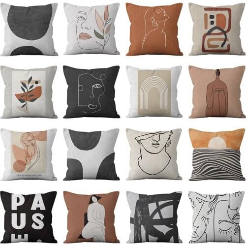 1pc Nordic Abstract Cushion Cover Velvet Throw Pillows Case For Sofa Bed Decorative Pillowcases Minimalist Modern Art Home Decor