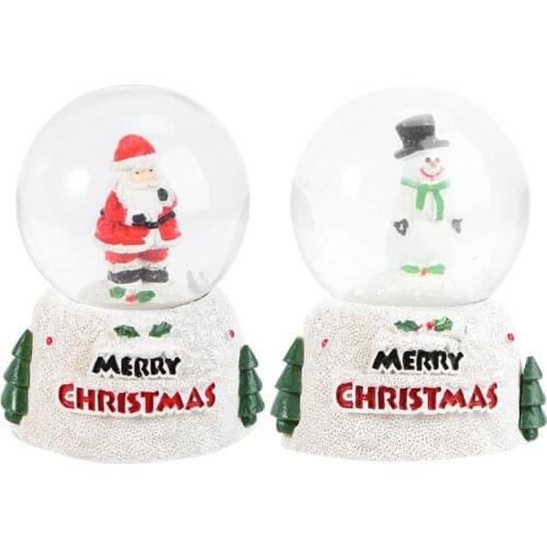 2Pcs Christmas Snow Globes Luminous Crystal Balls Desktop Ornaments Snowman Santa Claus Design Snowglobes