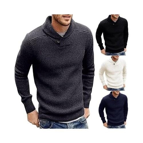 2020 Fashion Designs Grey Mens Winter Warm Sweater Lapel Top Pullover Retro Casual Knit Sweater For Men