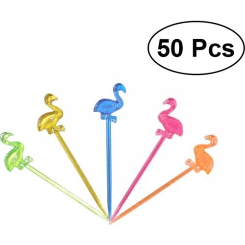 50 Pieces Flamingo Food Picks Buffet Cupcake Fruit Fork Cake Dessert Salad Sticks Cocktail Toothpick Skewer Party Supplies