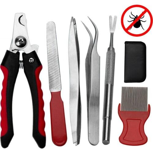 6PCS Pet Grooming Tools Stainless Steel Nail Clippers Dogs Cats Nail Scissor Nail Cutter Puppy Kitten Grooming Tick Remover Tool