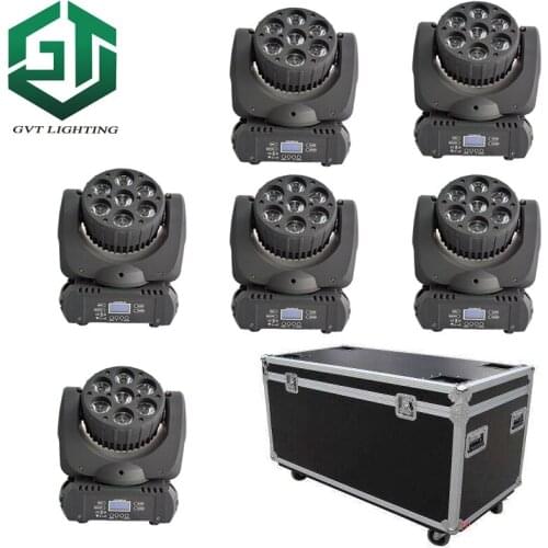 6pcs flightcase packing DMX512 Stage lights led beam moving head RGBW 7x12w the brightest beam led lighting dj disco lighting