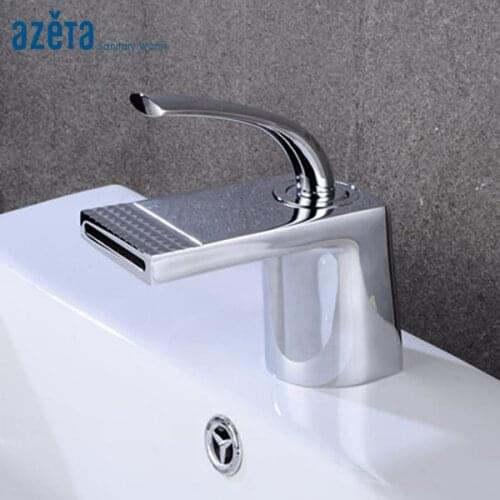 Azeta Free Shipping Bathroom Chrome Brass Basin Faucet Single Hole Deck Mounted Waterfall Washbasin Mixer Tap AT2606