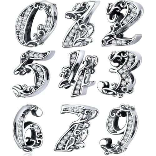 Lucky Numbers Beads 2020 New 925 Sterling Silver Vintage Lucky Guardian Zero to Ten Figure Numbers Charms Silver Jewelry ECC1418