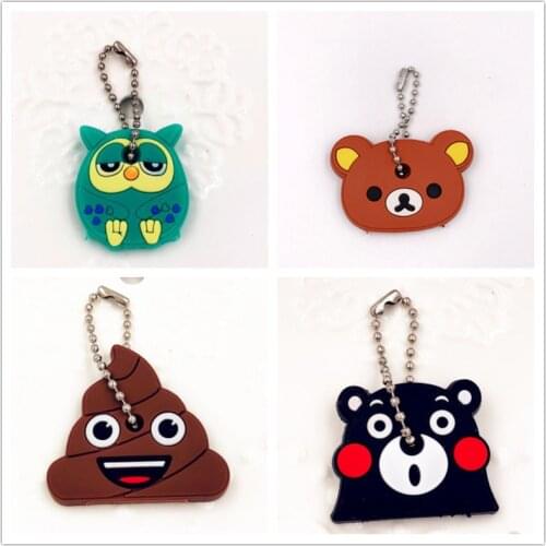 2021 Hot Sale Silicone Key Ring Cap Head Cover Keychain Case Animals Shape Lovely Jewelry Gift For Key Control Dust Cover 1PC