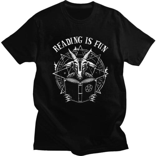 Baphomet T Shirt Satan Demon Geeks Reading Is Fun Tee Tops Men Pop Culture Parody Digital Print 100% Cotton T-Shirt Merch Gift