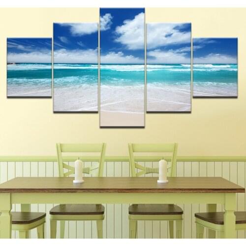 Blue sky and white clouds seascape 5 Panels HD Print Wall Art modern Modular Poster art Canvas painting Living Room Home Decor