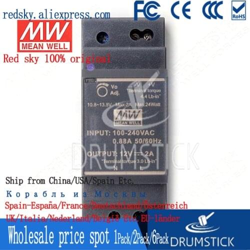 Steady Meanwell 30W Industrial DIN Rail Power Supply HDR-30-24V/5/12/15/48 0.75/1.5A 2A 3A Ultra-thin 90% High Efficiency DR/MDR