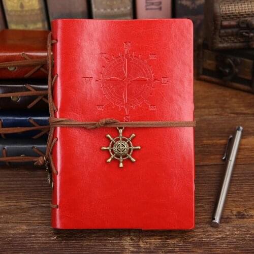 Red Retro Spiral Notebook Diary Notepad Vintage Pirate Anchors PU Leather Notebook Replaceable Stationery Gift Traveler Journal