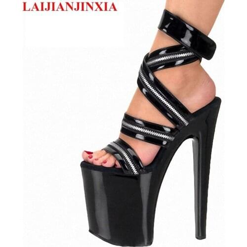 LAIJIANJINXIA New sexy clubbing High Heel Shoes thick sole shoes 23cm Thin Heels star metal zipper peep toe womens sandals