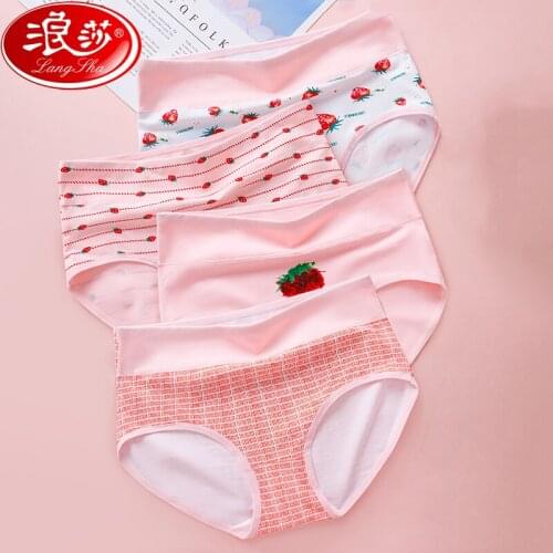 LANGSHA 4Pcs/lot High Waist Womens Panties Breathable Cotton Underwear Lovely Print Seamless Briefs Sexy Girls Soft Underpants