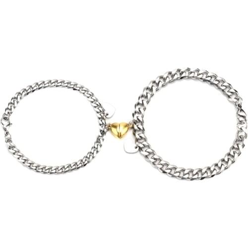 Stainless Steel Cuban NK Love Magnet Titanium Steel Couple Bracelet Gold Heart-Shaped Magnet Bracelet for Women Men