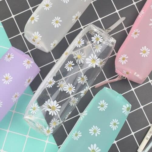 Fashion Daisy Transparent Pencil Bags For Girls Gift School Supplies Students Pencil Case Stationery Bag EVA Korean Pencil Box