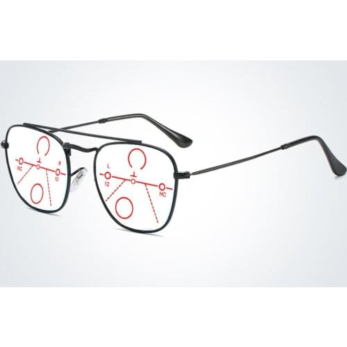 Double Bridge Advanced Alloy Men Progressive Multifocal Reading Glasses +0.75 +1 +1.25 +1.5 +1.75 +2 +2.25 +2.5 +2.75 To +4