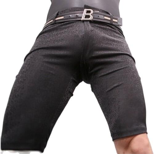 Men Shorts New British Style 3D Small Plaid High Elasticity Sexy Middle Pants Casual Tight Breeches Zip Open Front Beach Shorts