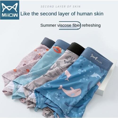 MiiOW Genuine Graphene Antibacterial Mens Underwear Ice Silk Summer Thin Breathable Boxer Pants Seamless Square Pants