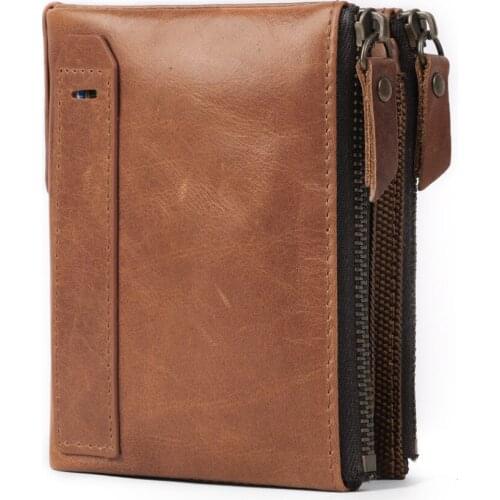 Wallets for Man Rfid Mens Wallet Fashion Double Zipper Leather Wallet Short Clutch Purse Card Holder for Men