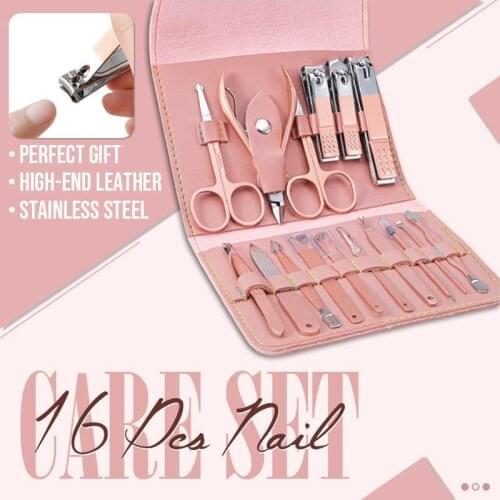 Manicure Set 16 in 1 Nail Care Set Personal Care Tools PU Leather Case Include Pedicure Kit Nail Clippers Eyebrow Trimming Knife