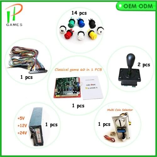 DIY game kit 60 in 1 jamma arcade game pcb board with Wire harness/joystick/push button/coin acceptor/power supply/micro switch