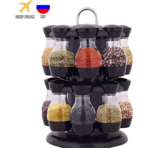 Rotating Cruet Condiment Seasoning Jars Set for Spices Pepper Sprays Bottles Salt Shakers Holder Kitchen Storage Rack Organizer