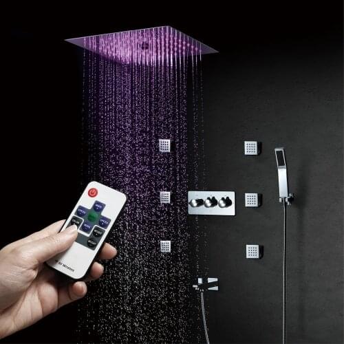 Shower Faucet Set Hot Cold Main Body Remote Control LED Light 30x30cm Rain and Misty Shower Head Ceiling Shower Mixer HIDEEP