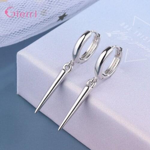 New Arrivals Genuine 925 Sterling Silver Hoop Earrings For Wedding High Quality Korean Earrings With Cone Pendant Fashion Style
