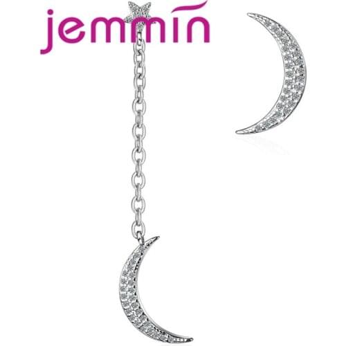 Newest Asymmetrical Moon Earrings For Women Luxury Wedding Engagement 925 Sterling Silver Shiny Cubic Zirconia Earrings