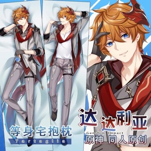 Original Genshin Impact Tartaglia Cosplay Dakimakura Hugging Body Pillow Case Japanese Anime Pillow Cover Xmas Gifts