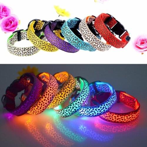Leopard LED Dog Collar Luminous Adjustable Glowing Collar For Dogs Pet Night Safety Nylon Collar Luminous LED Bright Dog Collar