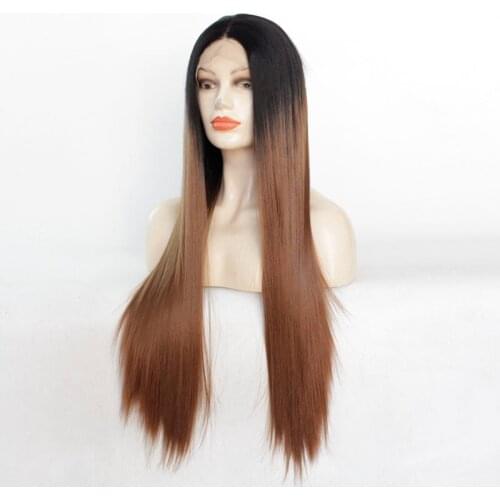 Cosplay Blonde Brown Ombre Wig Long Straight Cheap Women 1B/30#Synthetic Wigs Front Lace Hair Black to 30# For White Black Women