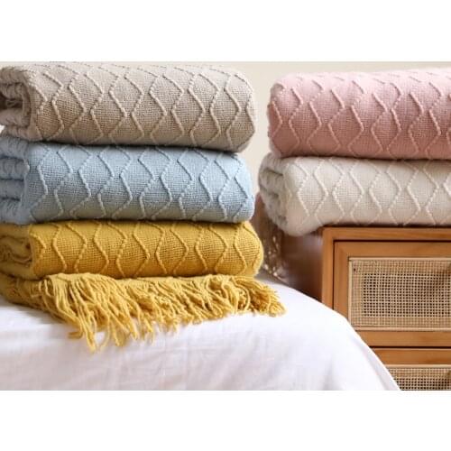 Inya Throw Blanket Knit Blanket with Tassels Textured Cozy Lightweight Decorative Throw Blanket for Couch Bed Sofa Travel