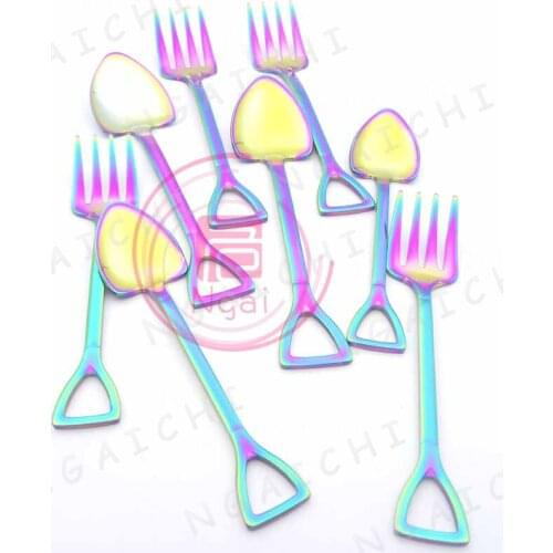 Rainbow Stainless Steel Fork Scoop Dessert Tools Coffee Scoops Tea Set Dinnerware Set Ice-cream Shovel Mixing Scoop Tableware