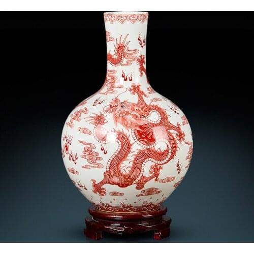 Hand Painted White Glazed Red Claw Flying Dragon Pattern Celestial porcelain Vase Ornament, Handicrafts Jingdezhen Ceramics vase
