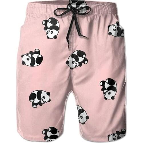 Mens Shorts Mens Cute Panda Pink Summer Beach Shorts Leisure Quick Dry Swimming Pants