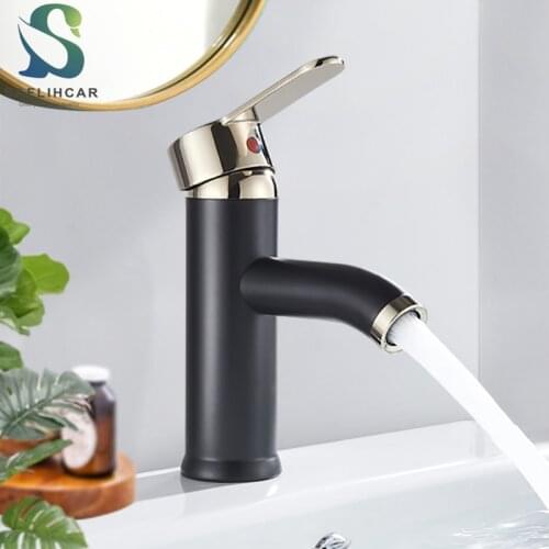 Saflihcar Black Gold Bathroom Basin Sink Faucet Single Lever Vessel Sink Tap Hot Cold Water Mixer Taps Deck Mounted