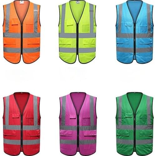 Reflective Vest Multi-pocket Reflective Clothing Construction Sanitation Garden Building At Night Can Be Printed Custom