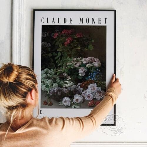 Claude Monet Museum Exhibition Printed Poster, Spring Flowers Canvas Painting, French Painter Monet Impressionism Home Art Decor