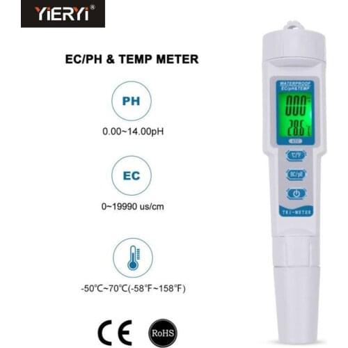 Yieryi Professional EC/PH&TEMP 3 in 1 PH Monitor Digital Water Quality Tester Pen Type Acidometer Drink Water Quality Analyser